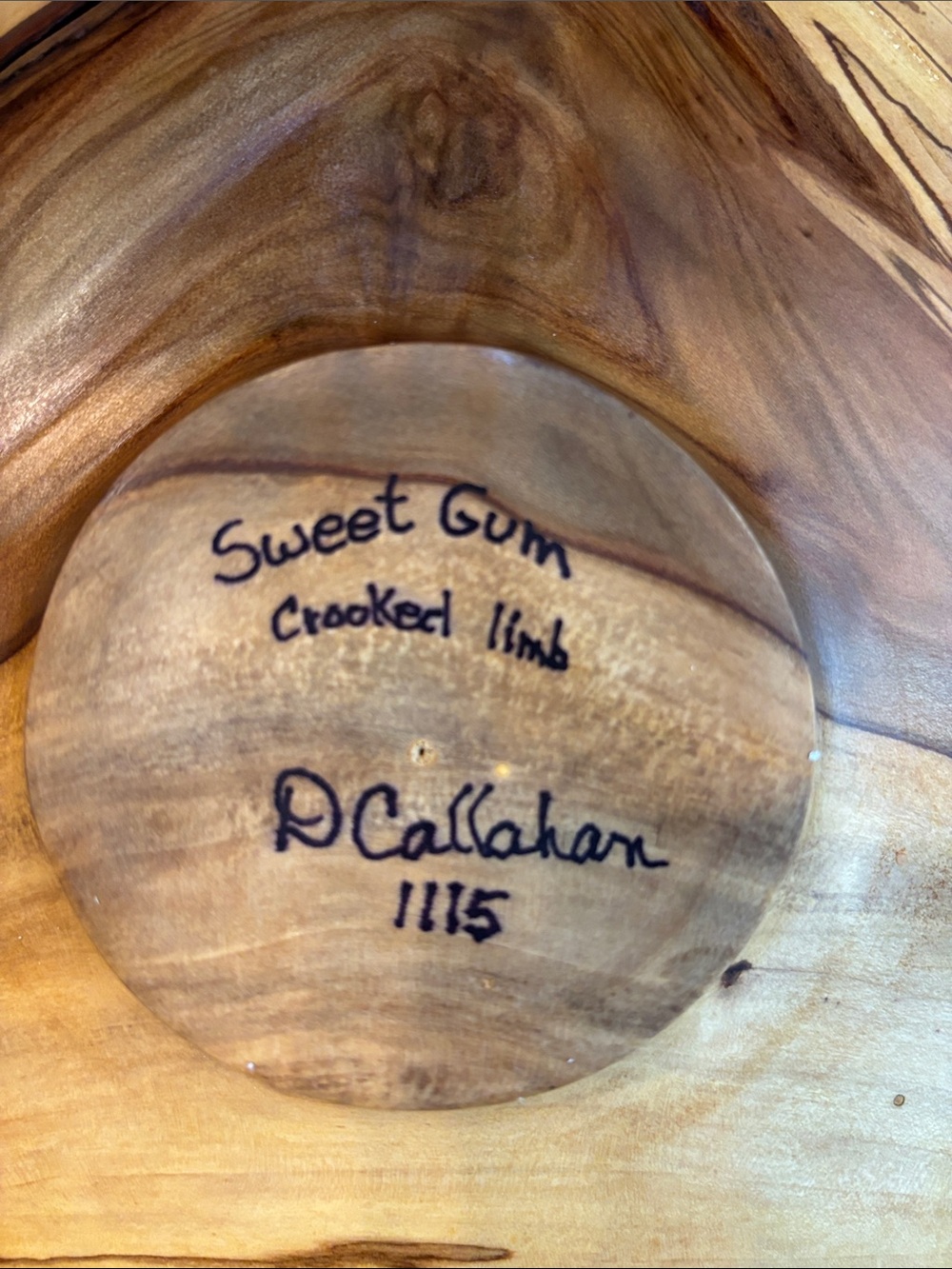 Sweet Gum Wood Serving Bowl with Rough Edges- Signed D. Callahan - Picture 11 of 16